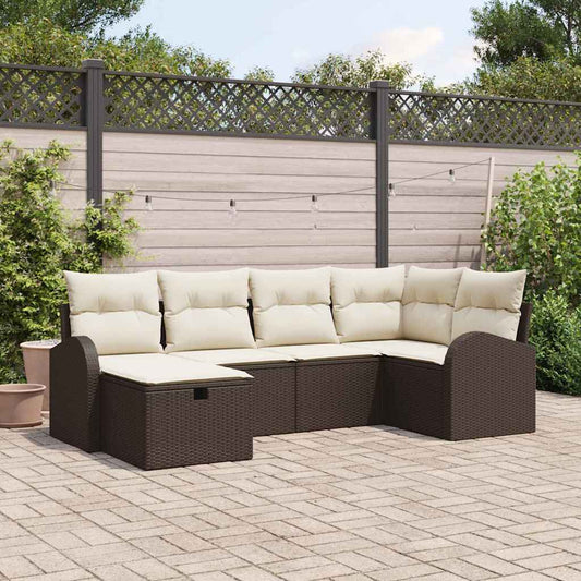 Set Divano da Giardino con cuscino 6 pcs Marrone Poly Rattan - homemem39