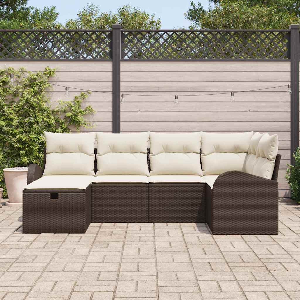 Set Divano da Giardino con cuscino 6 pcs Marrone Poly Rattan - homemem39