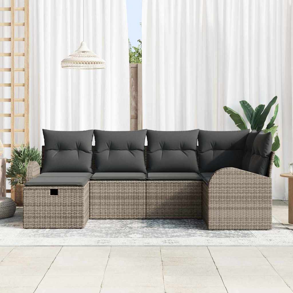 Set Divano da Giardino 6 pz Grigio polyrattan
