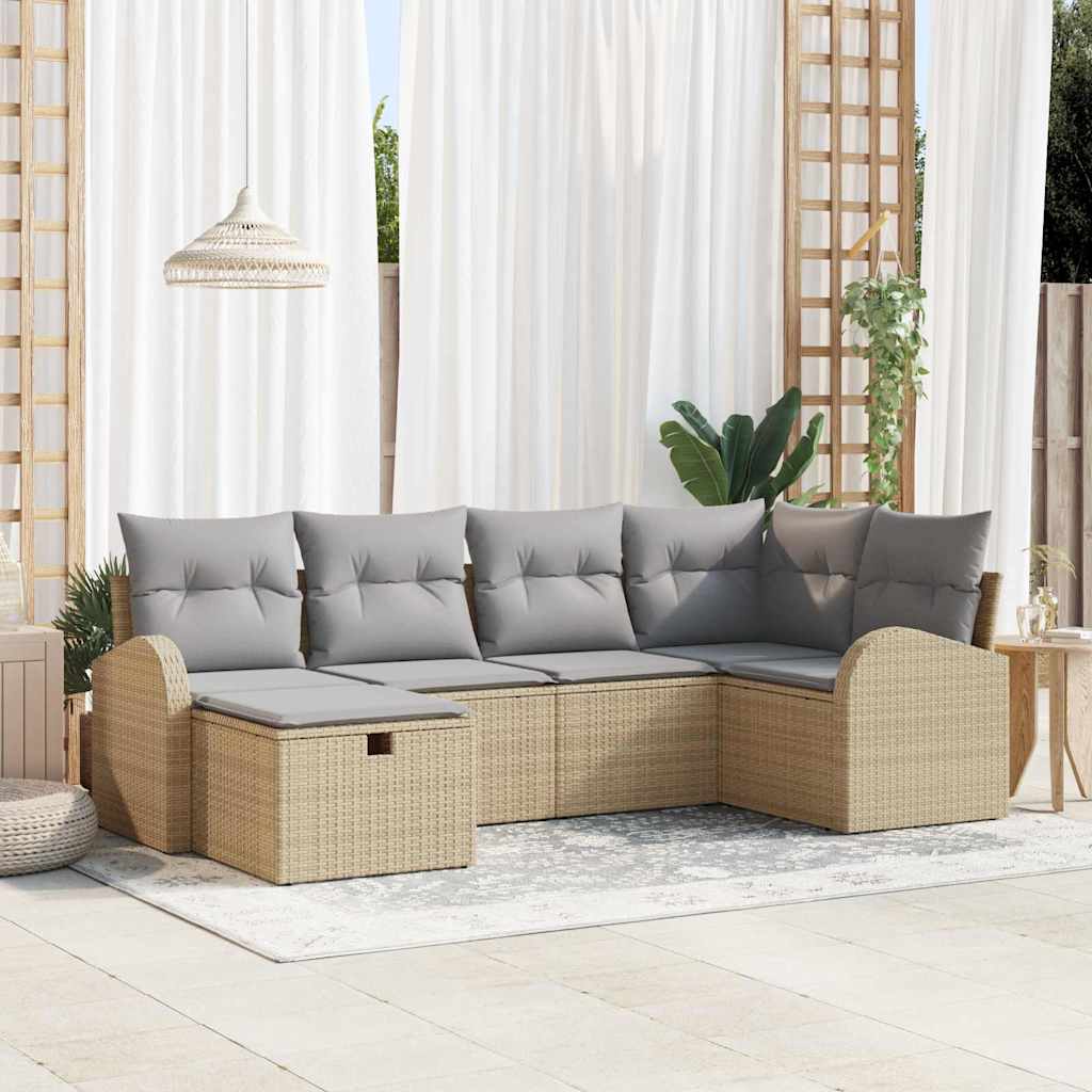 Set Divano da Giardino con cuscino 6 pcs Beige Poly Rattan - homemem39