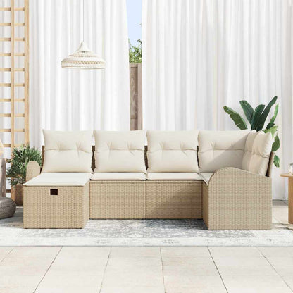 Set Divano da Giardino con cuscino 6 pcs Beige Poly Rattan - homemem39