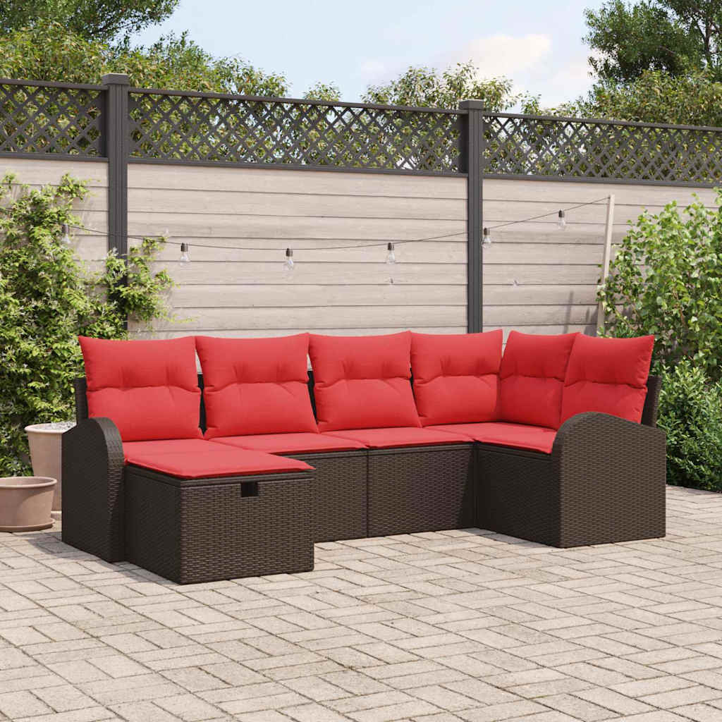 Set Divano da Giardino con cuscino 6 pcs Marrone polyrattan | homemem39