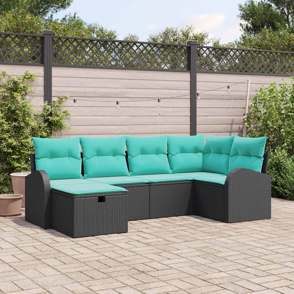 Set Divano da Giardino con cuscino 6 pcs Nero polyrattan | homemem39