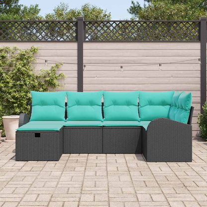 Set Divano da Giardino con cuscino 6 pcs Nero polyrattan | homemem39