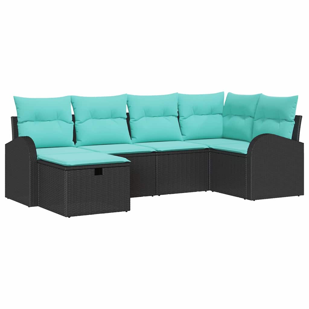 Set Divano da Giardino con cuscino 6 pcs Nero polyrattan | homemem39