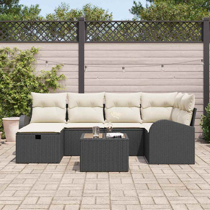 Set Divano da Giardino con cuscino 7 pcs Nero Poly Rattan - homemem39