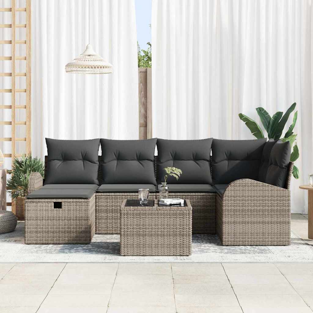 Set Divano da Giardino 7 pz Grigio polyrattan | homemem39