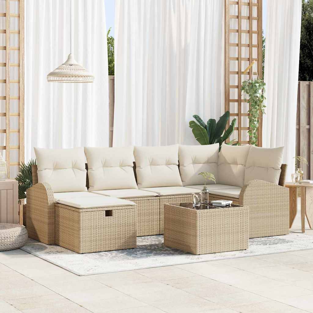 Set Divano da Giardino con cuscino 7 pcs Beige Poly Rattan - homemem39