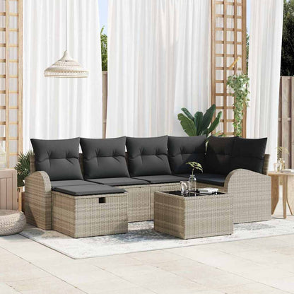 Set Divano da Giardino 7 pcs Grigio chiaro Poly Rattan - homemem39