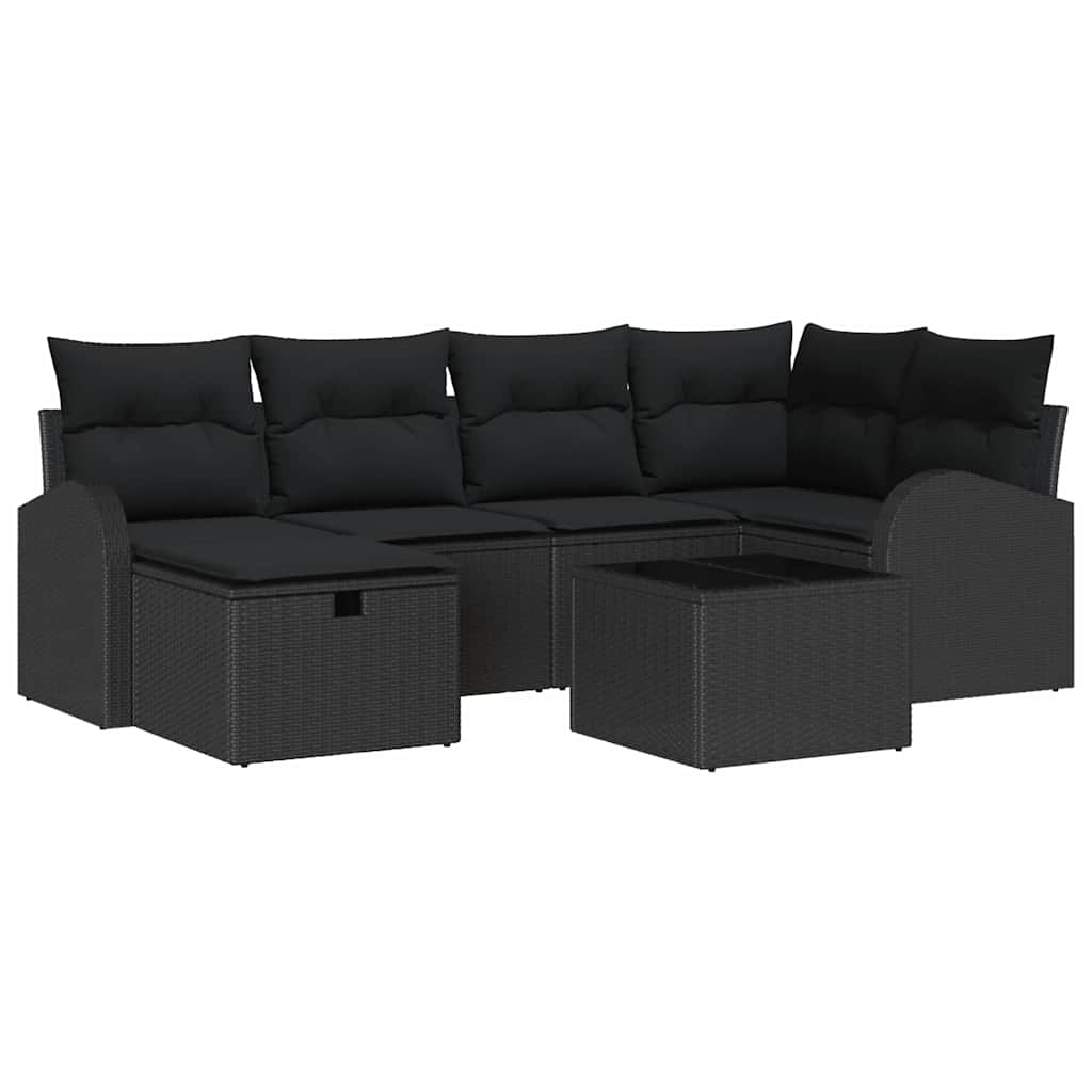 Set Divano da Giardino con cuscino 7 pcs Nero Poly Rattan | homemem39