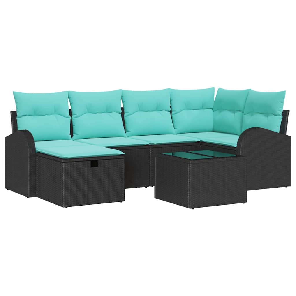 Set Divano da Giardino con cuscino 7 pcs Nero Poly Rattan | homemem39