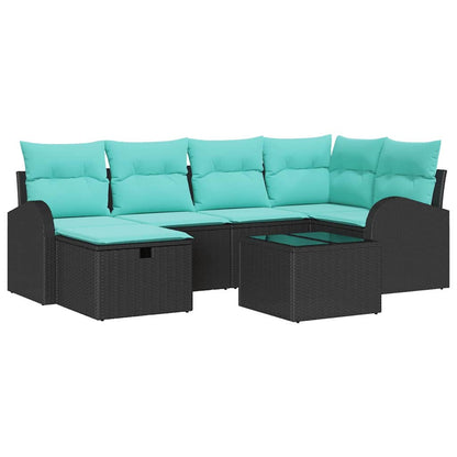 Set Divano da Giardino con cuscino 7 pcs Nero Poly Rattan | homemem39