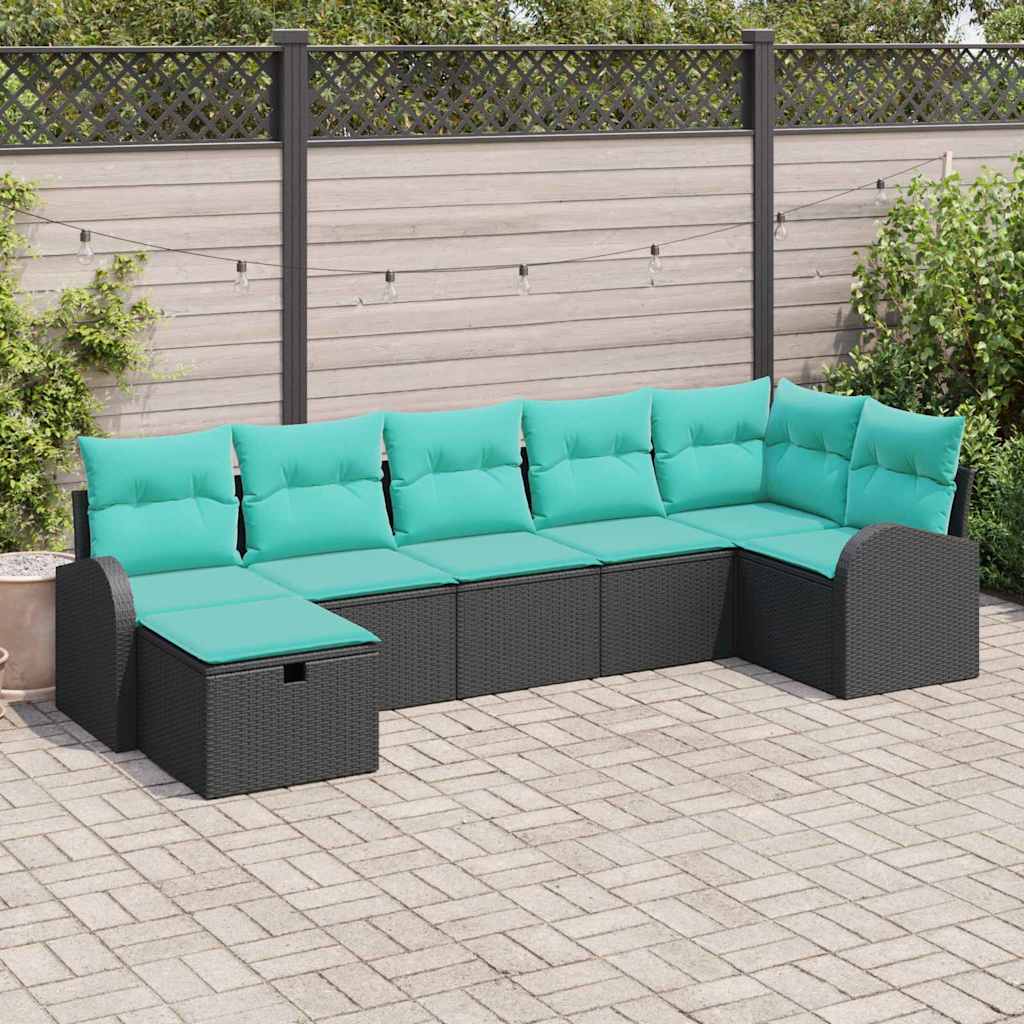 Set Divano da Giardino con cuscino 7 pcs Nero polyrattan | homemem39