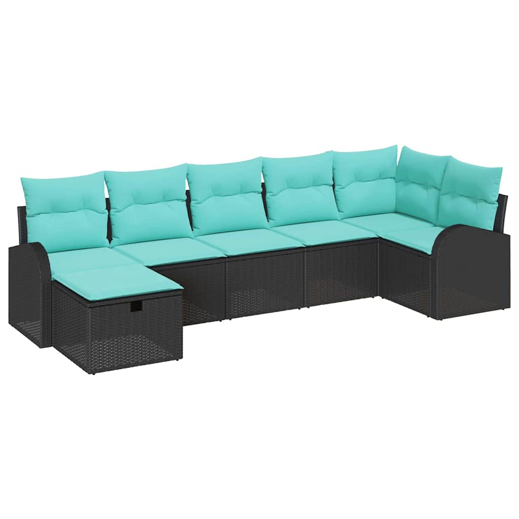 Set Divano da Giardino con cuscino 7 pcs Nero polyrattan | homemem39