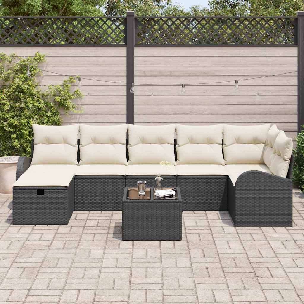 Set Divano da Giardino con cuscino 8 pcs Nero Poly Rattan - homemem39
