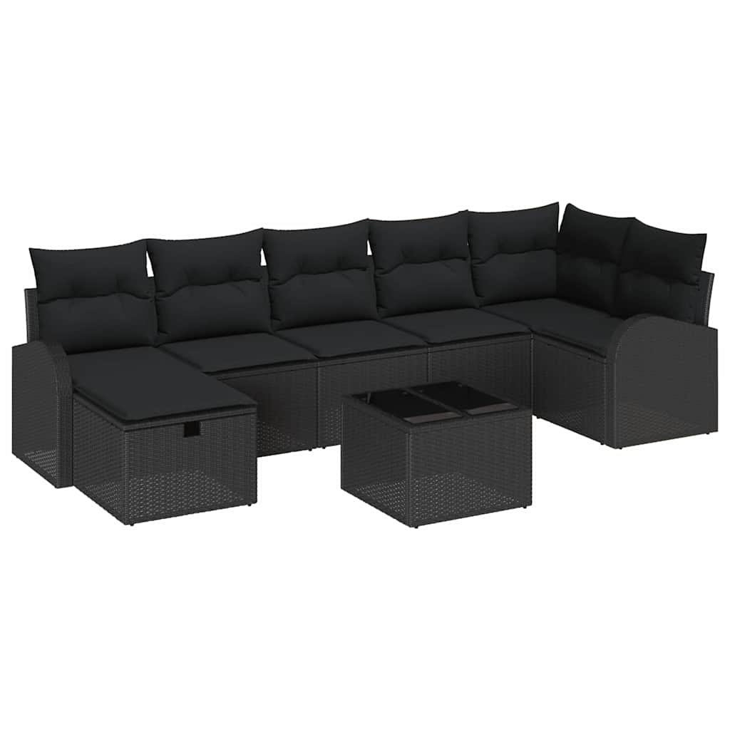 Set Divano da Giardino con cuscino 8 pcs Nero Poly Rattan | homemem39