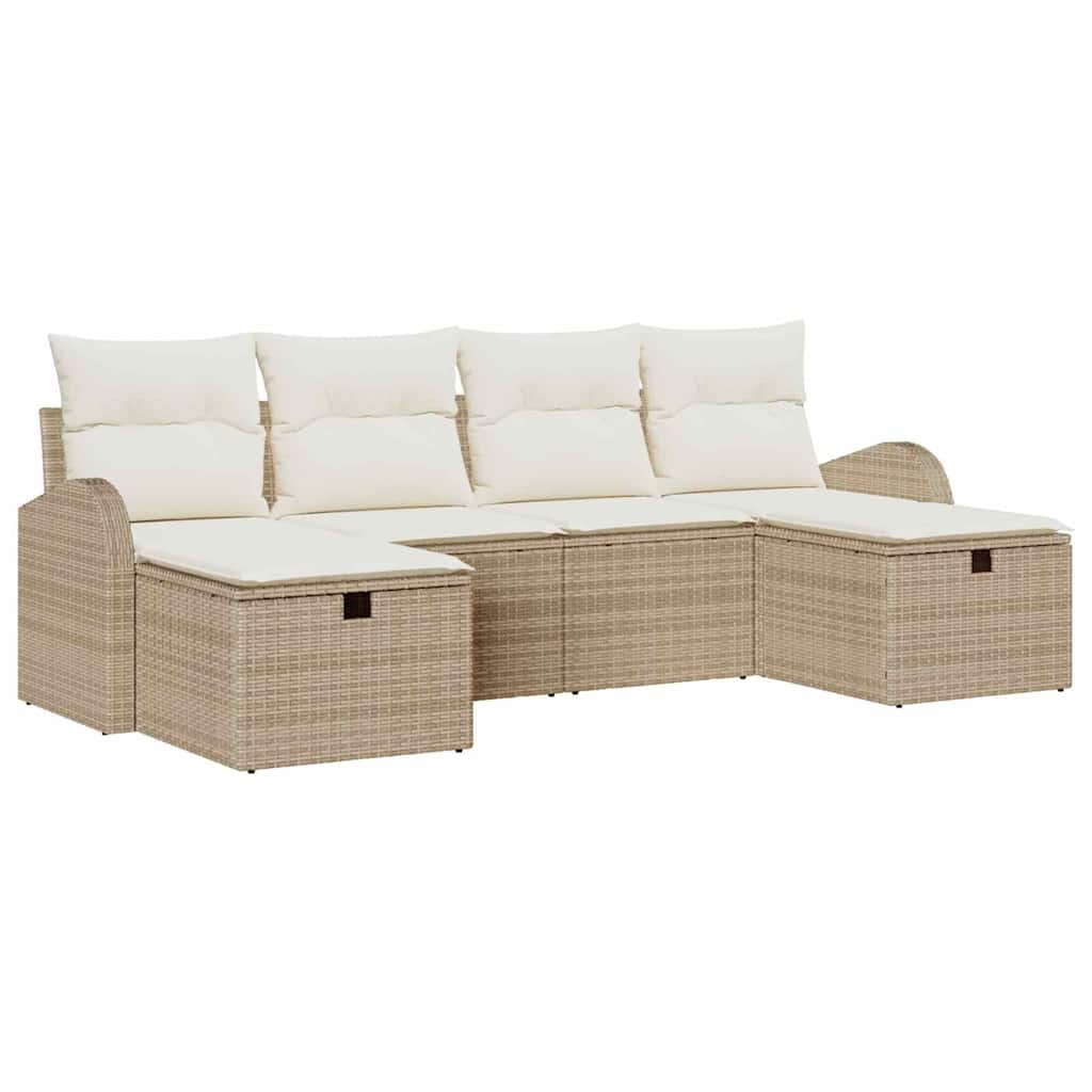 Set Divano da Giardino con cuscino 6 pcs Beige Poly Rattan - homemem39
