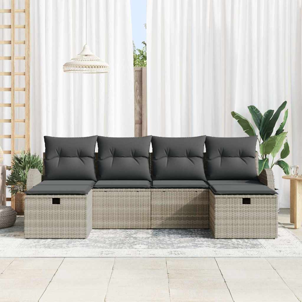 Set Divano da Giardino 6 pcs Grigio chiaro Poly Rattan - homemem39