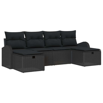 Set Divano da Giardino con cuscino 6 pcs Nero polyrattan | homemem39
