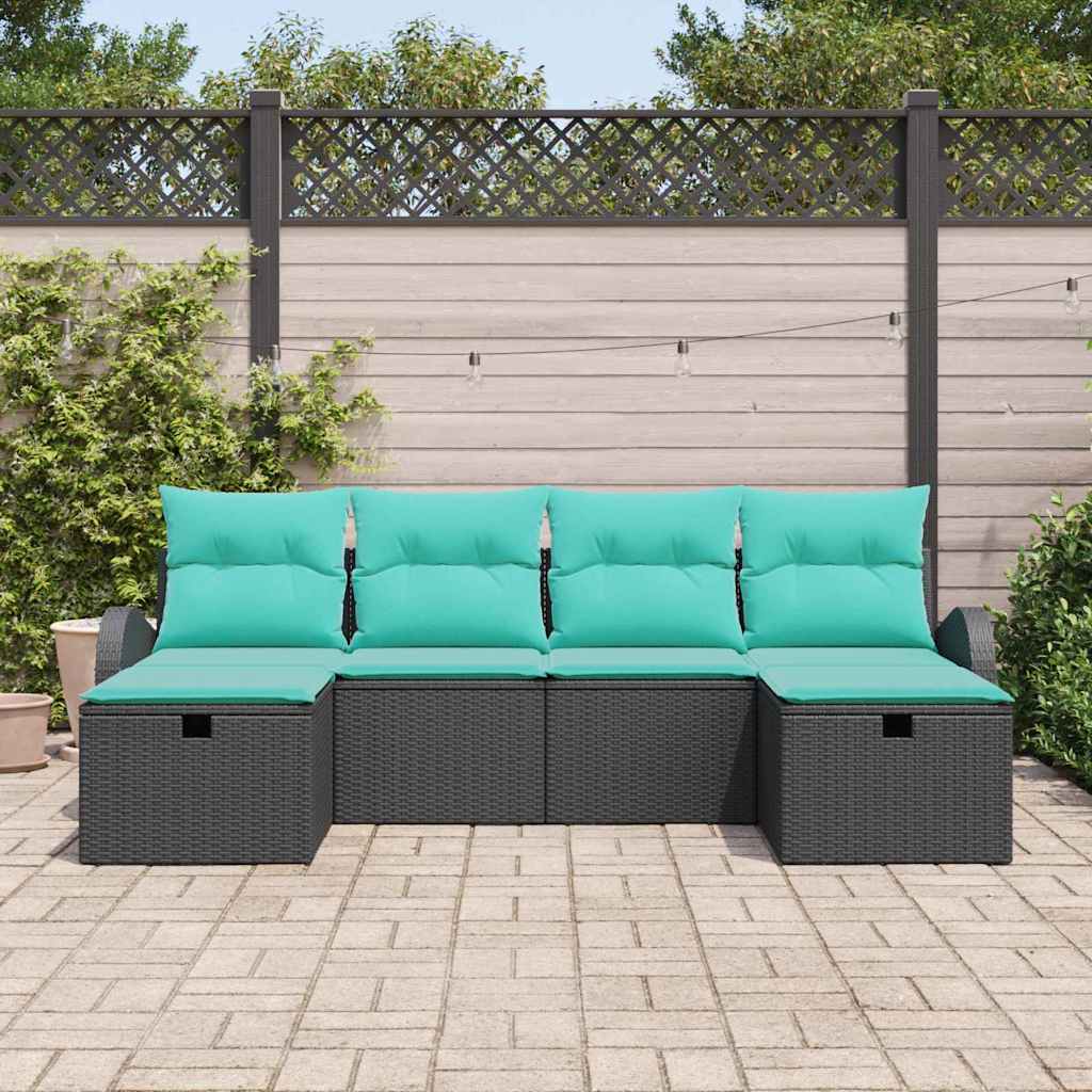 Set Divano da Giardino con cuscino 6 pcs Nero polyrattan | homemem39