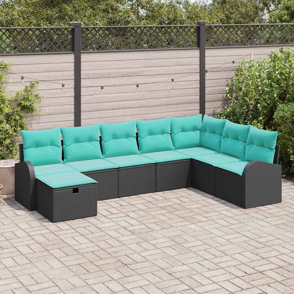 Set Divano da Giardino con cuscino 8 pcs Nero Poly Rattan | homemem39