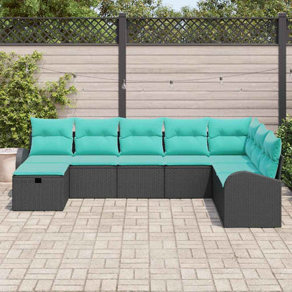 Set Divano da Giardino con cuscino 8 pcs Nero Poly Rattan | homemem39