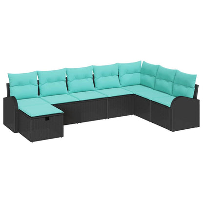 Set Divano da Giardino con cuscino 8 pcs Nero Poly Rattan | homemem39