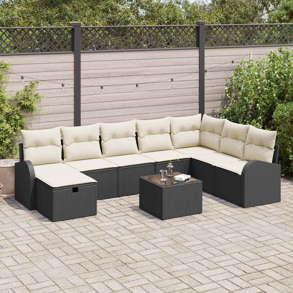 Set Divano da Giardino con cuscino 9 pcs Nero Poly Rattan - homemem39