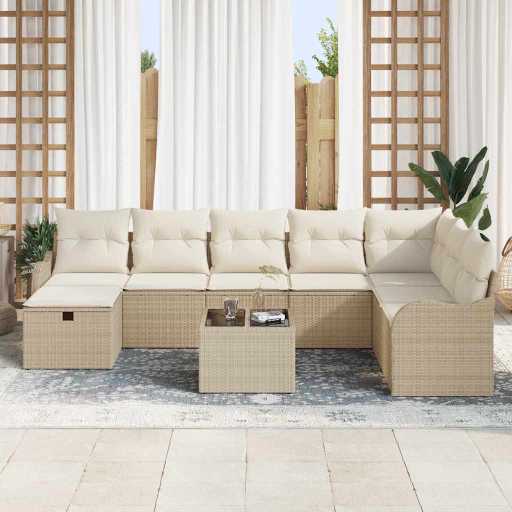 Set Divano da Giardino con cuscino 9 pcs Beige Poly Rattan - homemem39