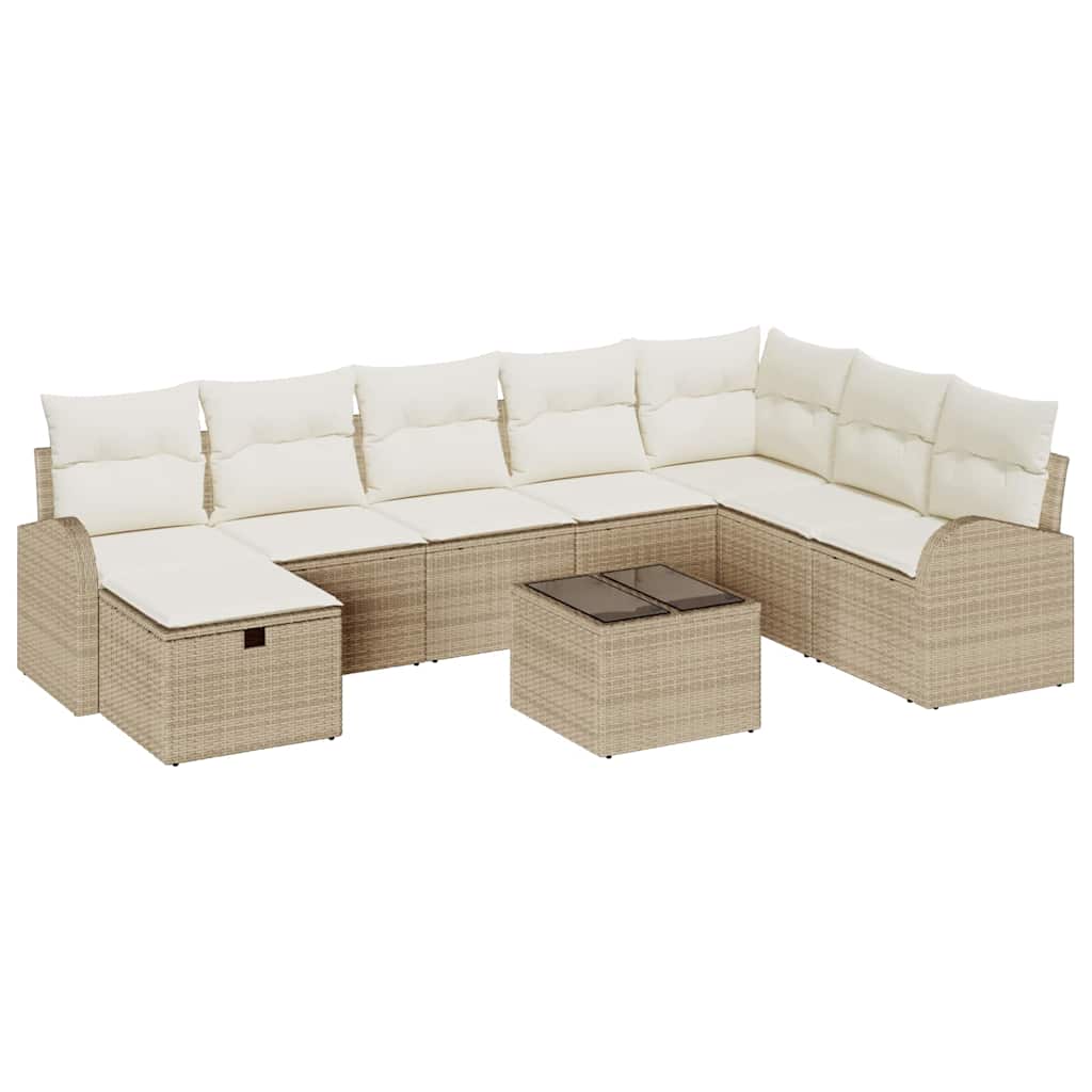 Set Divano da Giardino con cuscino 9 pcs Beige Poly Rattan - homemem39