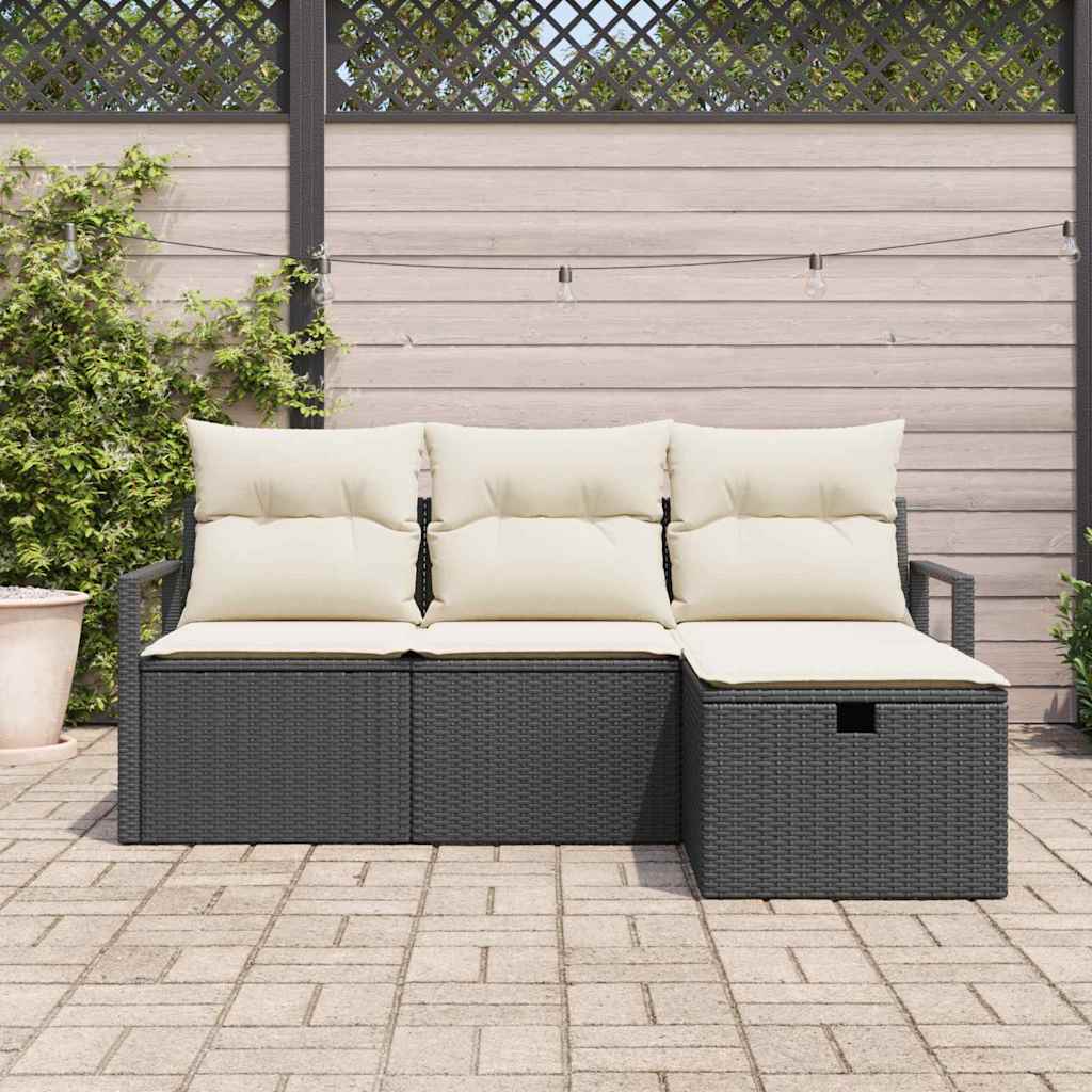 Set Divano da Giardino con cuscino 4 pcs Nero Poly Rattan - homemem39