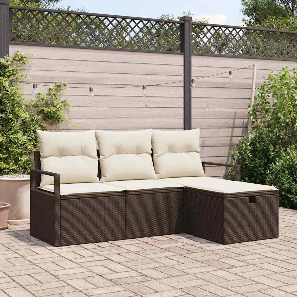 Set Divano da Giardino con cuscino 4 pcs Marrone Poly Rattan - homemem39