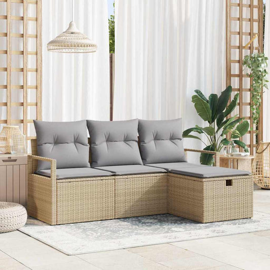 Set Divano da Giardino con cuscino 4 pcs Beige Poly Rattan - homemem39