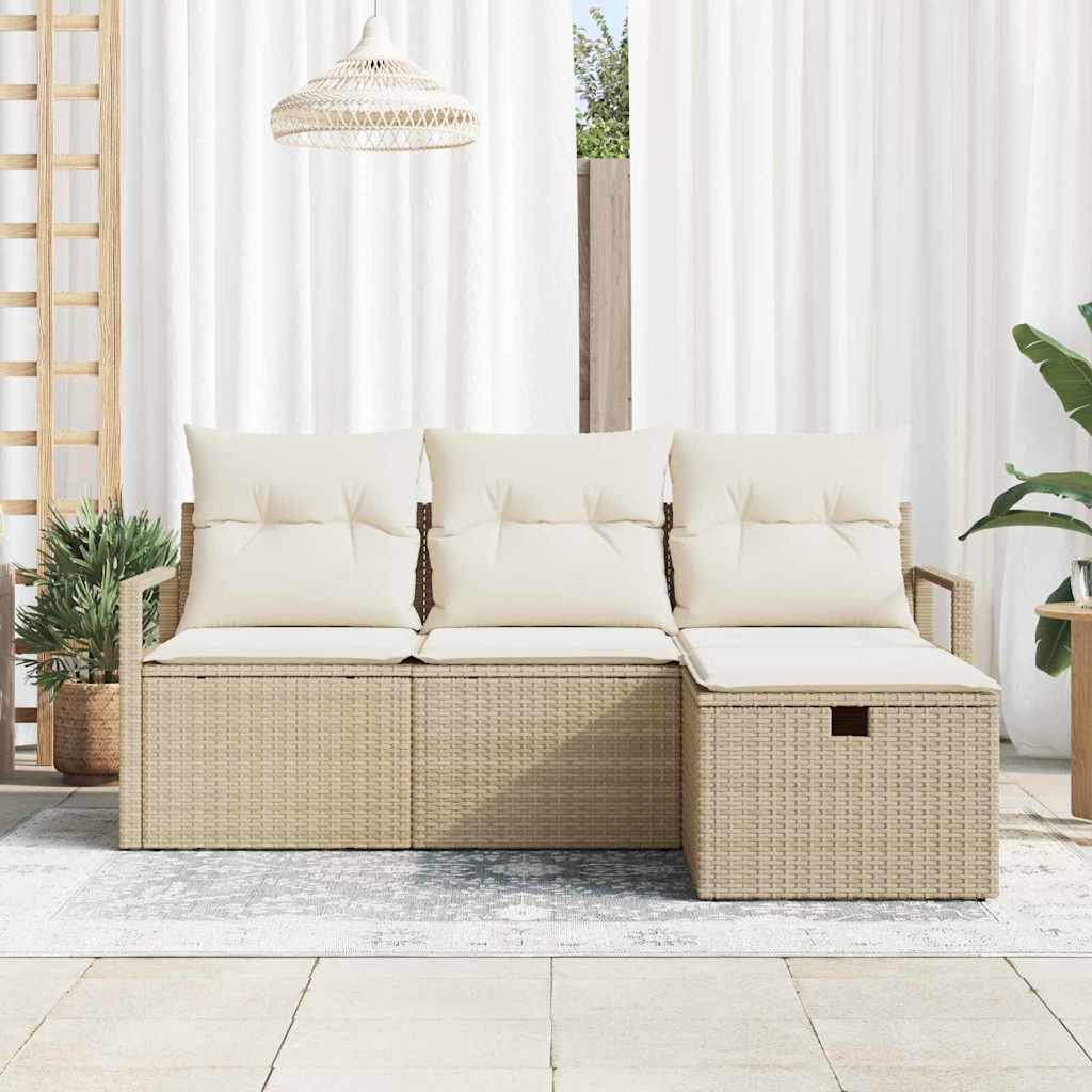Set Divano da Giardino con cuscino 4 pcs Beige Poly Rattan - homemem39