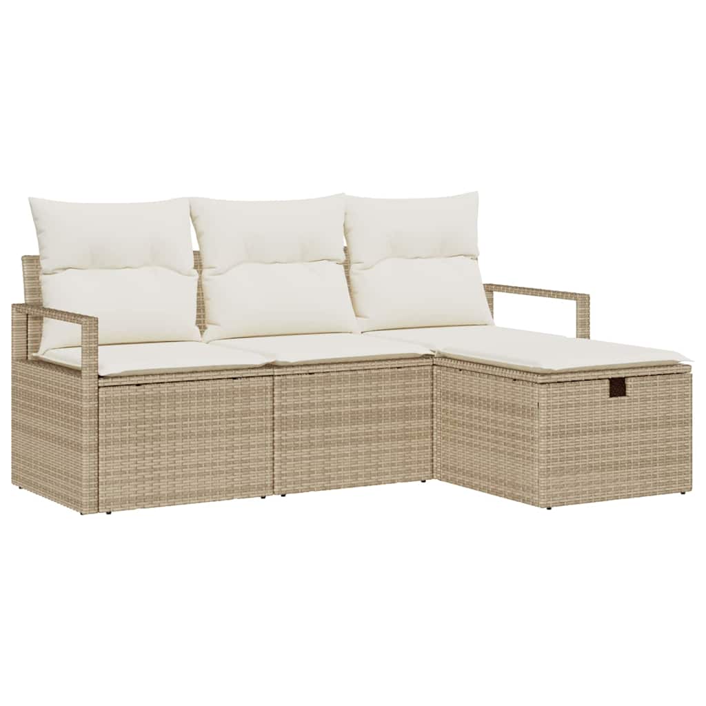 Set Divano da Giardino con cuscino 4 pcs Beige Poly Rattan - homemem39