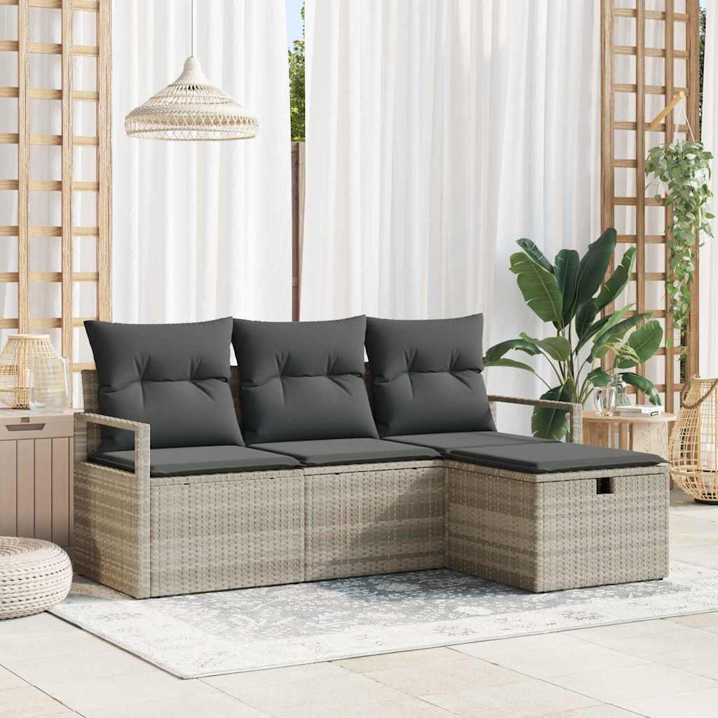 Set Divano da Giardino 4 pcs Grigio chiaro Poly Rattan - homemem39