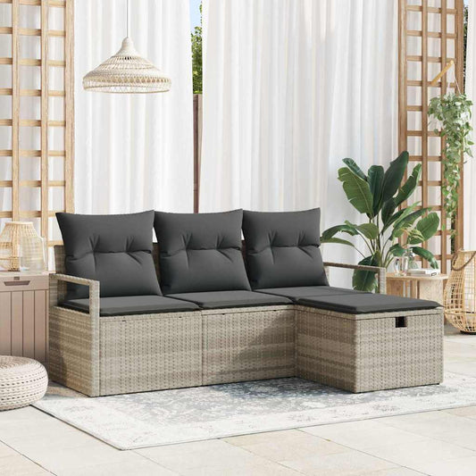 Set Divano da Giardino 4 pcs Grigio chiaro Poly Rattan - homemem39