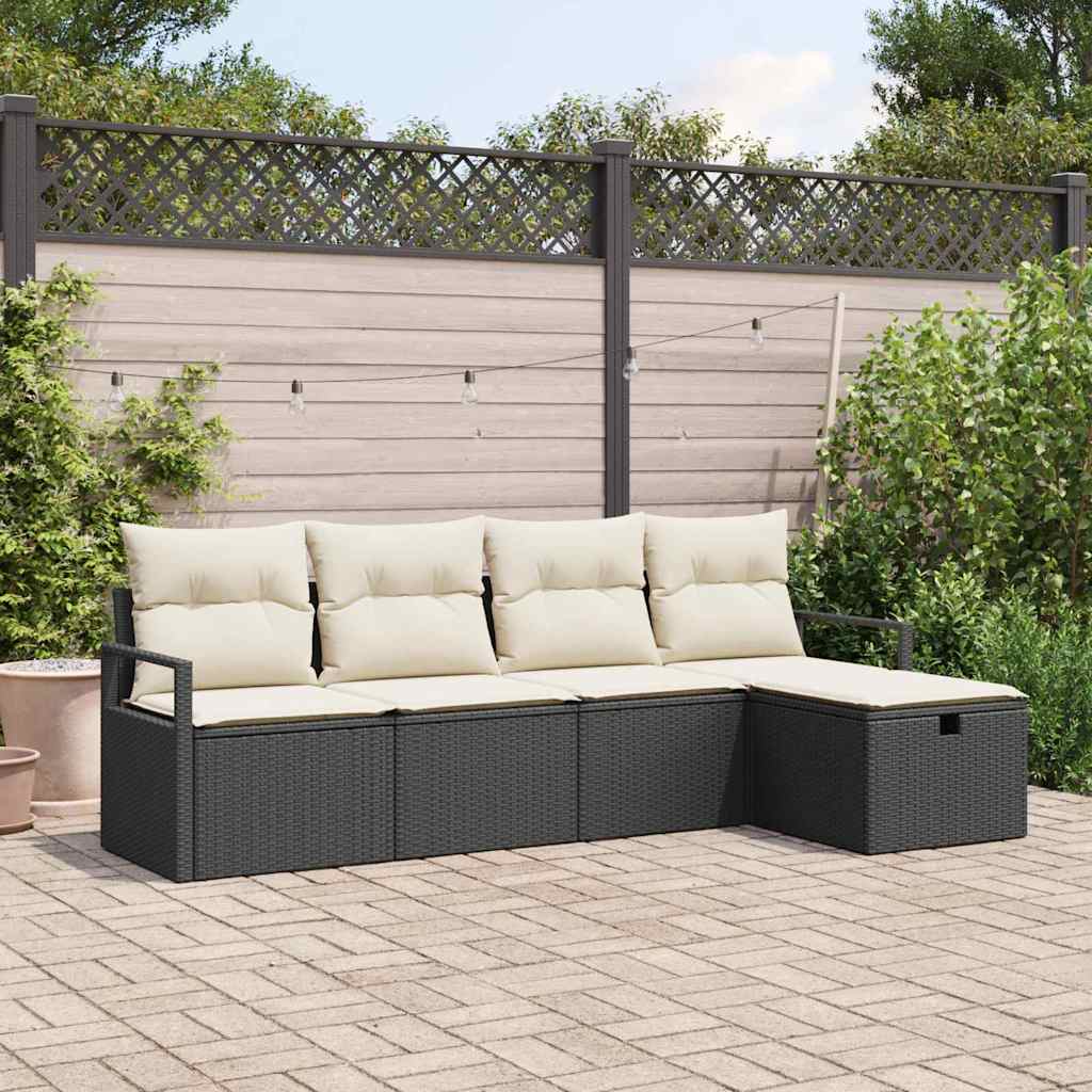 Set Divano da Giardino con cuscino 5 pcs Nero Poly Rattan - homemem39