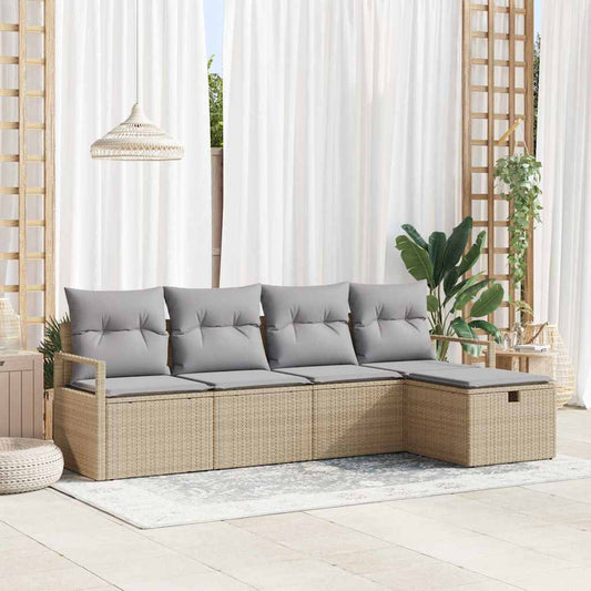Set Divano da Giardino con cuscino 5 pcs Beige Poly Rattan - homemem39