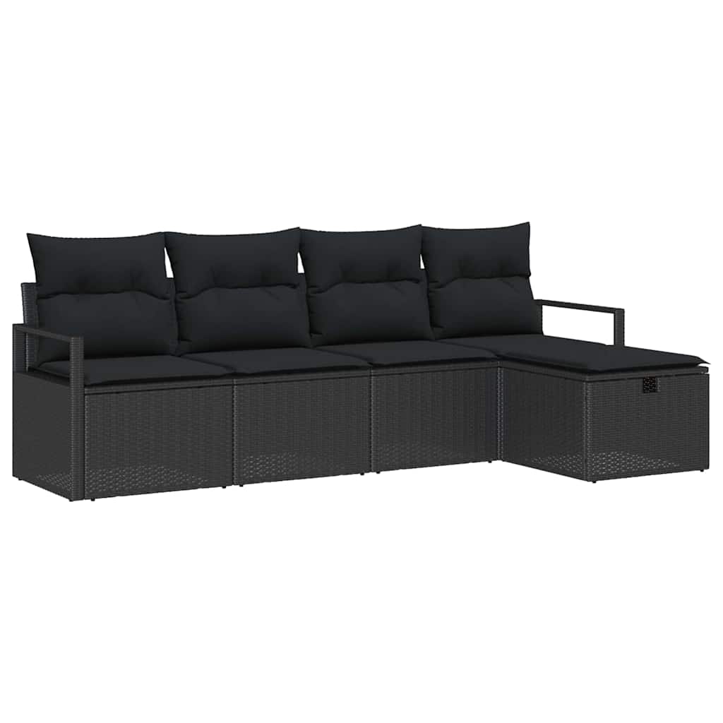 Set Divano da Giardino con cuscino 5 pcs Nero Poly Rattan | homemem39