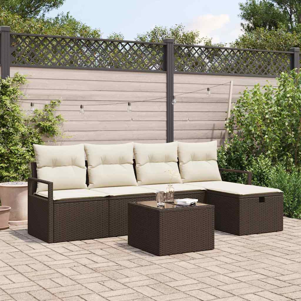 Set Divano da Giardino con cuscino 6 pcs Marrone Poly Rattan - homemem39