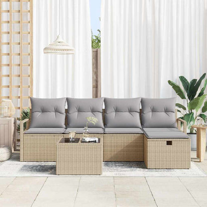 Set Divano da Giardino con cuscino 6 pcs Beige Poly Rattan - homemem39
