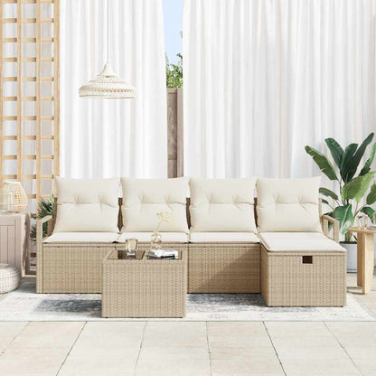 Set Divano da Giardino con cuscino 6 pcs Beige Poly Rattan - homemem39