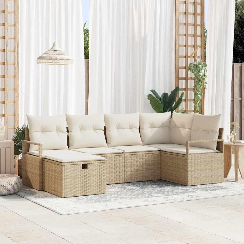 Set Divano da Giardino con cuscino 6 pcs Beige Poly Rattan - homemem39