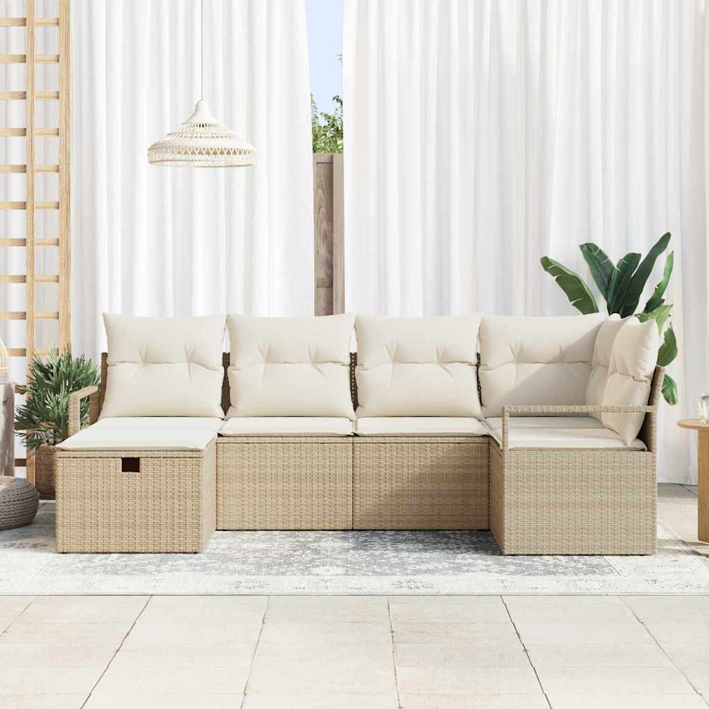 Set Divano da Giardino con cuscino 6 pcs Beige Poly Rattan - homemem39