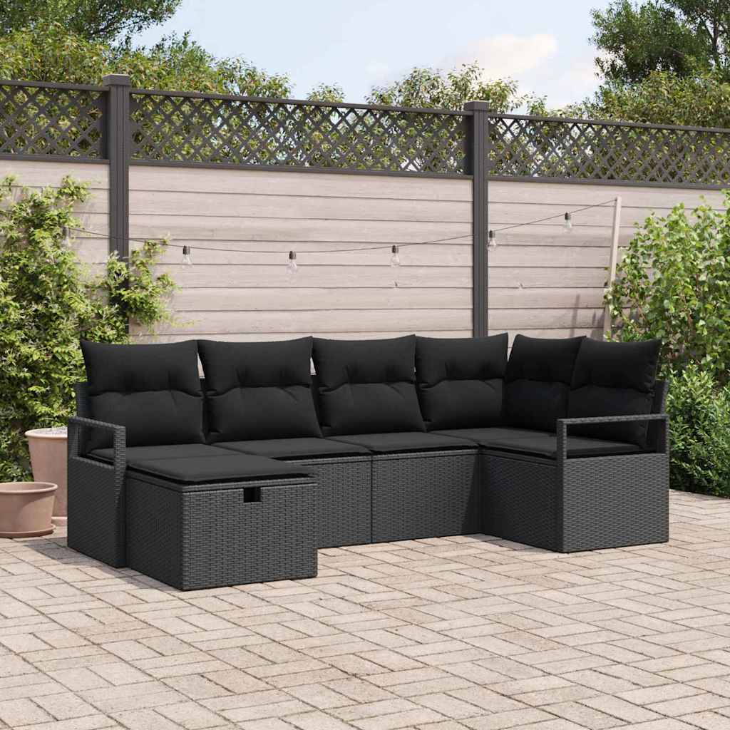 Set Divano da Giardino con cuscino 6 pcs Nero polyrattan | homemem39