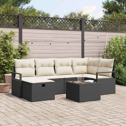 Set Divano da Giardino con cuscino 7 pcs Nero Poly Rattan - homemem39