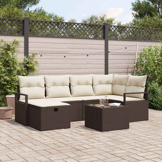Set Divano da Giardino con cuscino 7 pcs Marrone Poly Rattan - homemem39