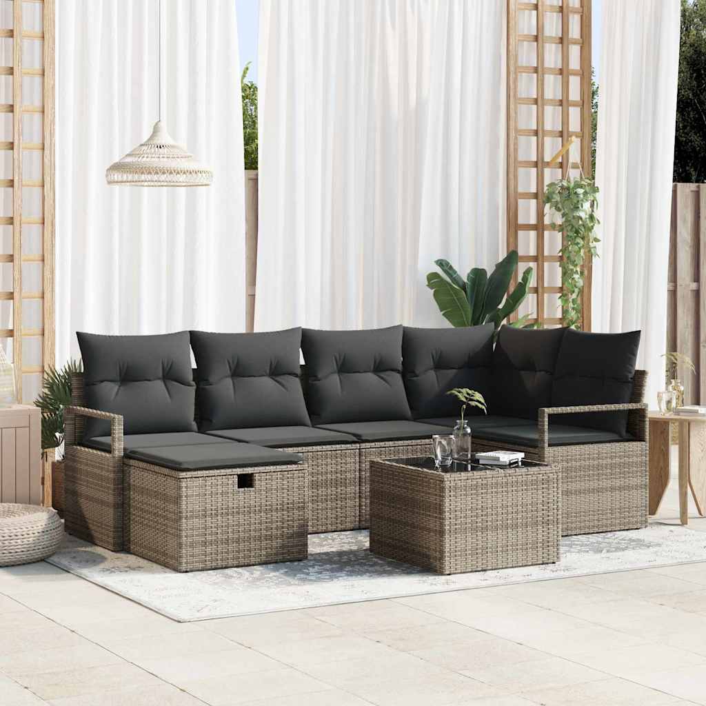 Set Divano da Giardino 7 pz Grigio polyrattan | homemem39