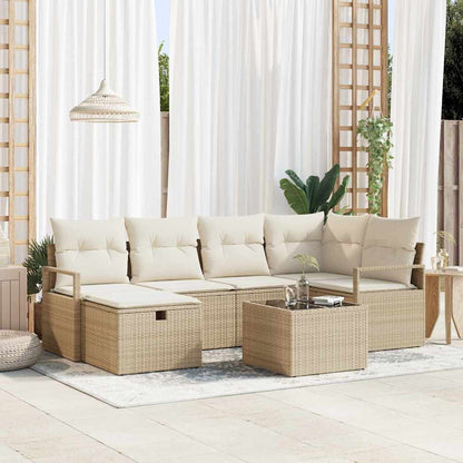 Set Divano da Giardino con cuscino 7 pcs Beige Poly Rattan - homemem39